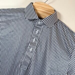 Collars & Co Semi-Spread Dress Collar Polo Shirt Sz M Black Gingham Stretch NWOT